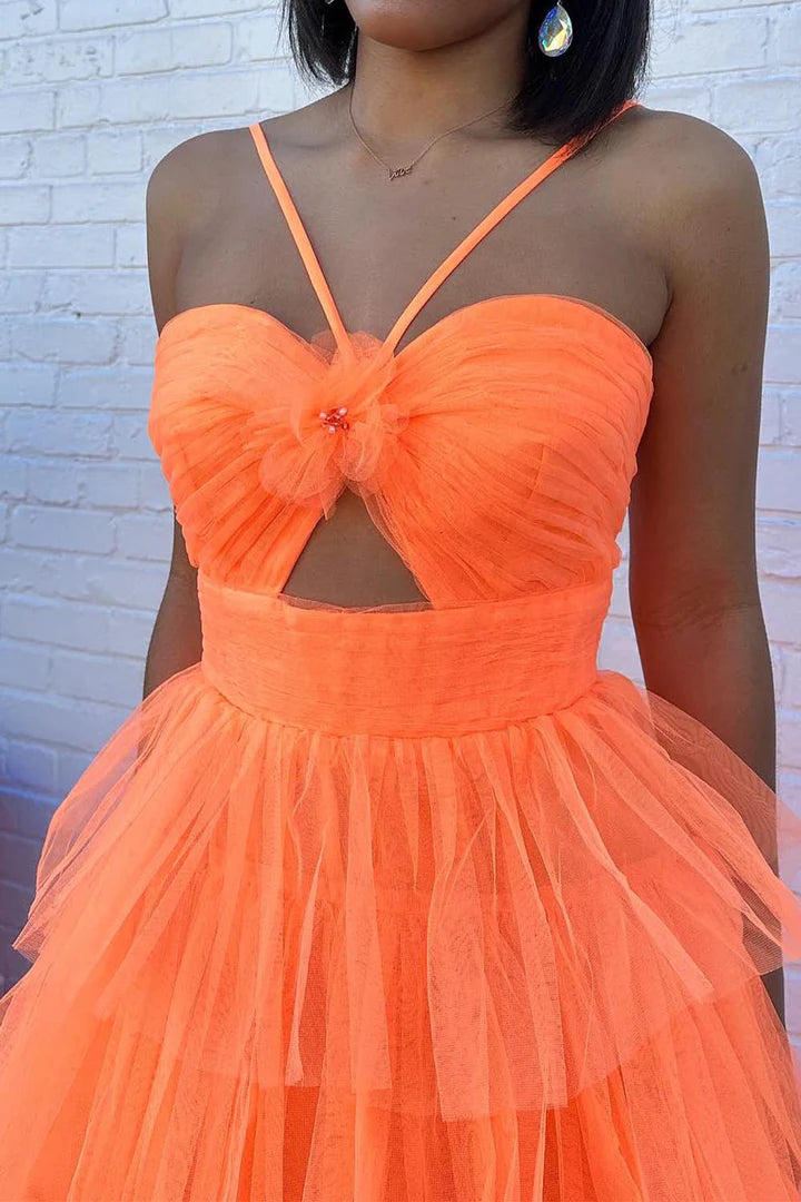 Orange layered cake dress cute ball dress, floor mopping