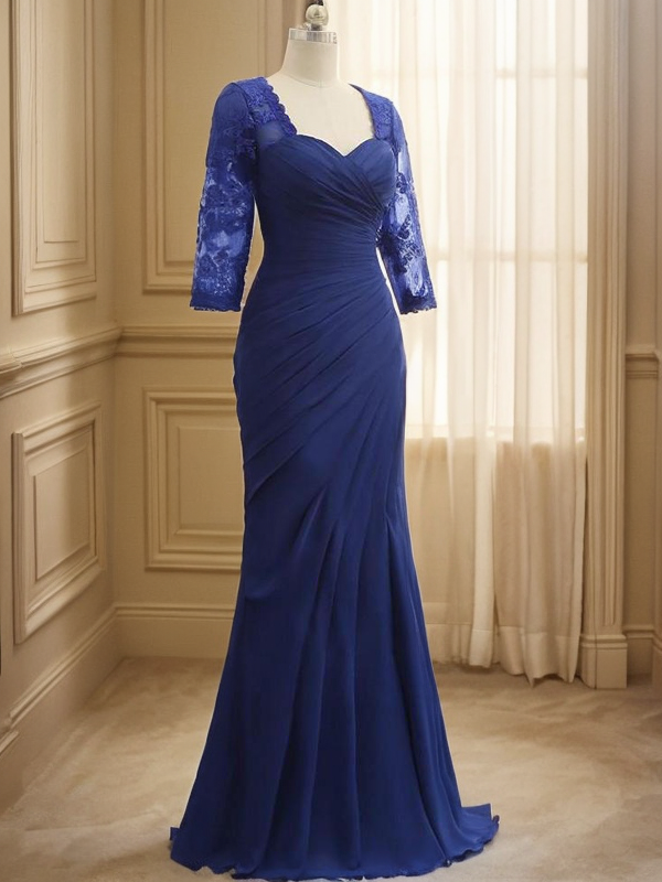 Trumpet/Mermaid Chiffon Lace Sweetheart 3/4 Sleeves Floor-Length Mother of the Bride Dresses