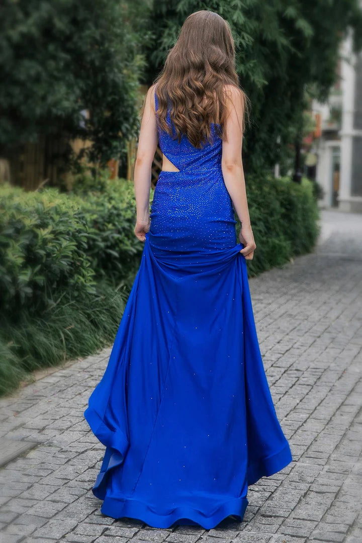 Asymmetric One Shoulder Side Beaded Ball Dress