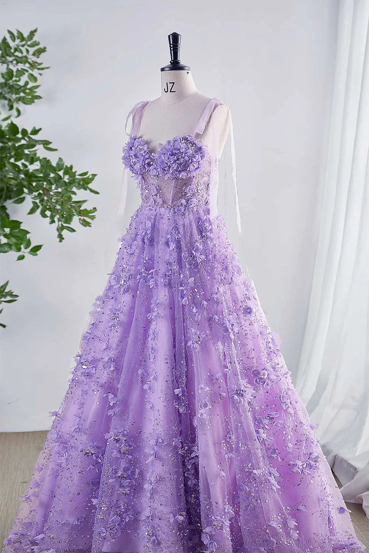 Shining Lilac Ball Dress with Deep V Stickers
