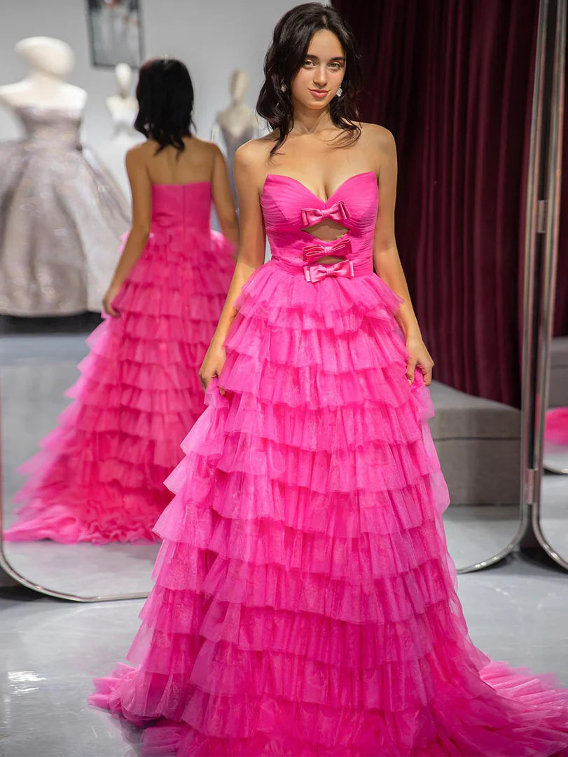 Sweet pink strapless strapless strapless bow ball dress