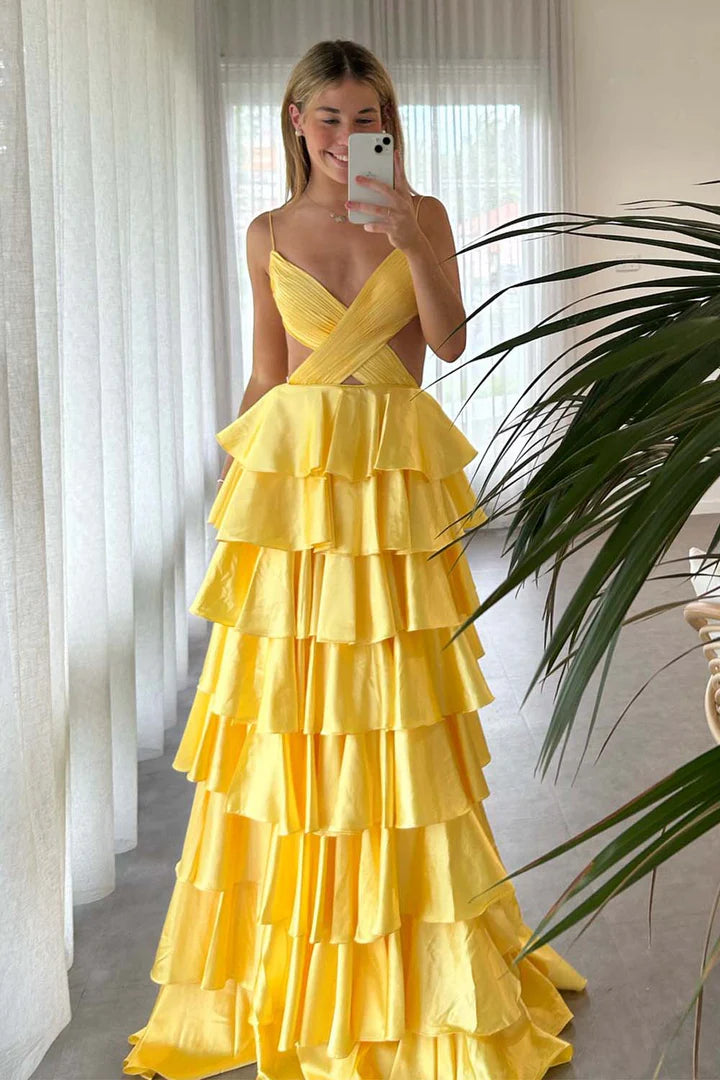 Strap backless ruffle edge split ball skirt floor length skirt