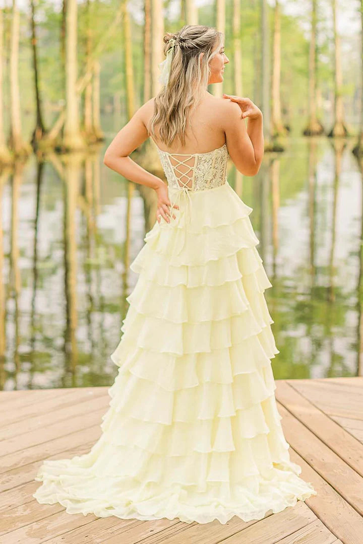Strapless strapless strapless tight fishbone corset ball dress with slit