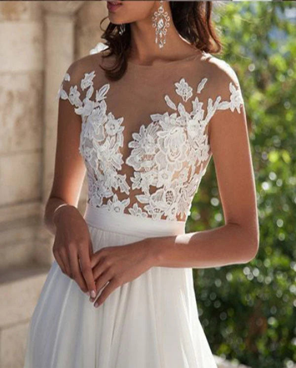 Romantic lace transparent open top chiffon wedding dress
