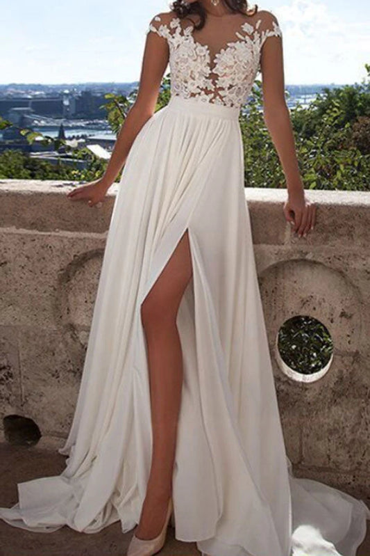 Romantic lace transparent open top chiffon wedding dress