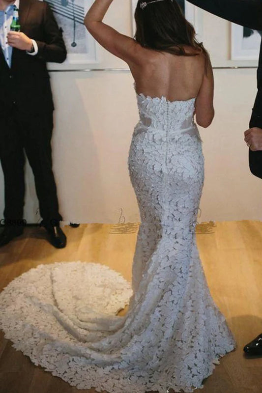 Mermaid Sweetheart Lace Decal Sleeveless strapless Wedding Dress