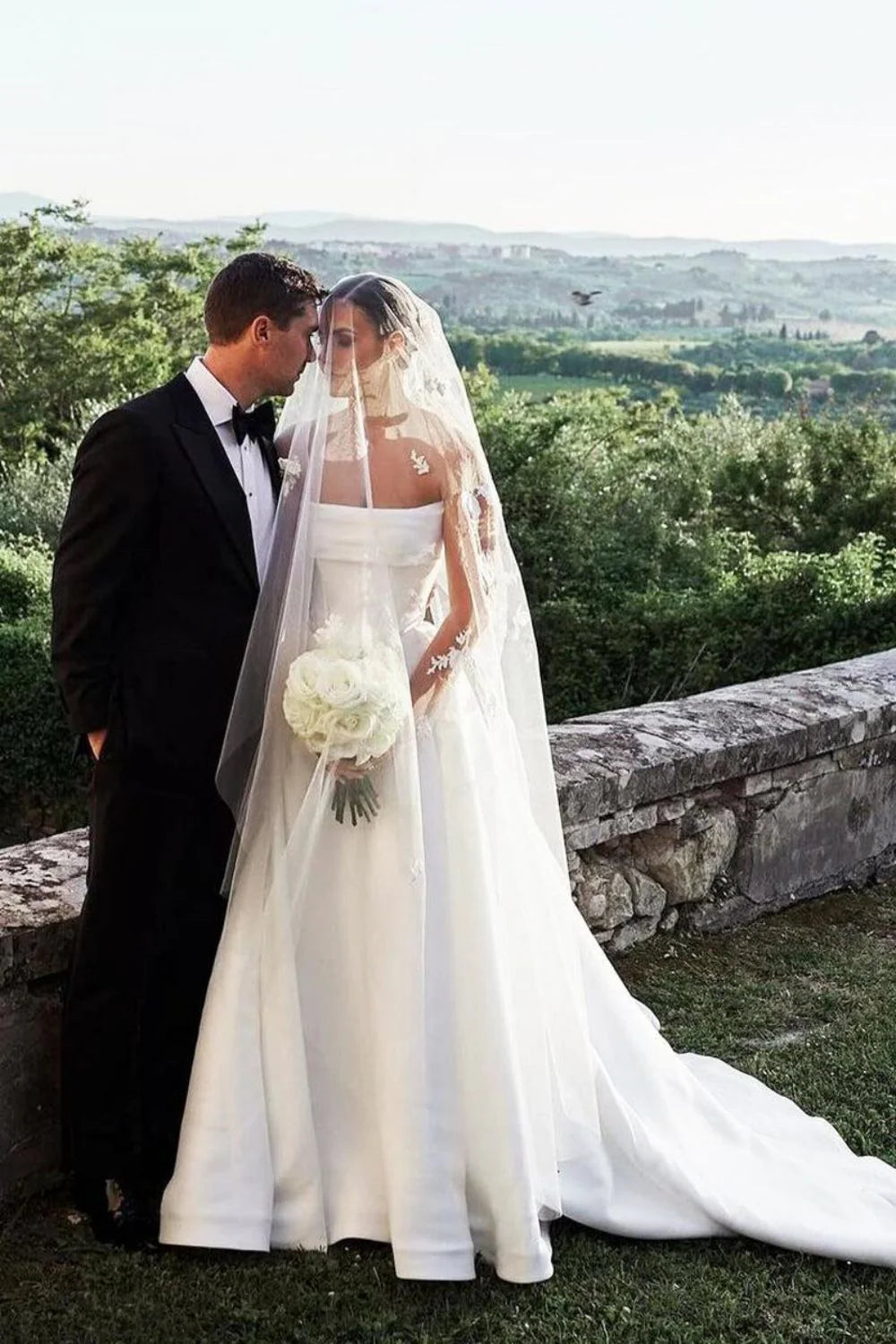 Charming A Line Strapless White Long Wedding Dresses with Split Front