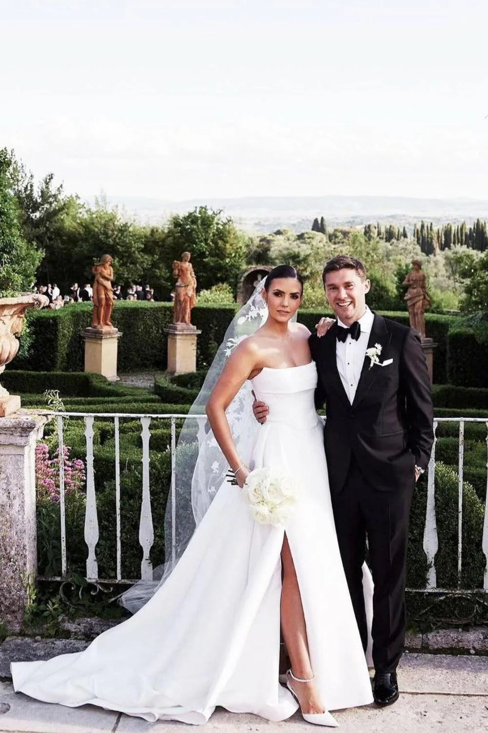 Charming A Line Strapless White Long Wedding Dresses with Split Front