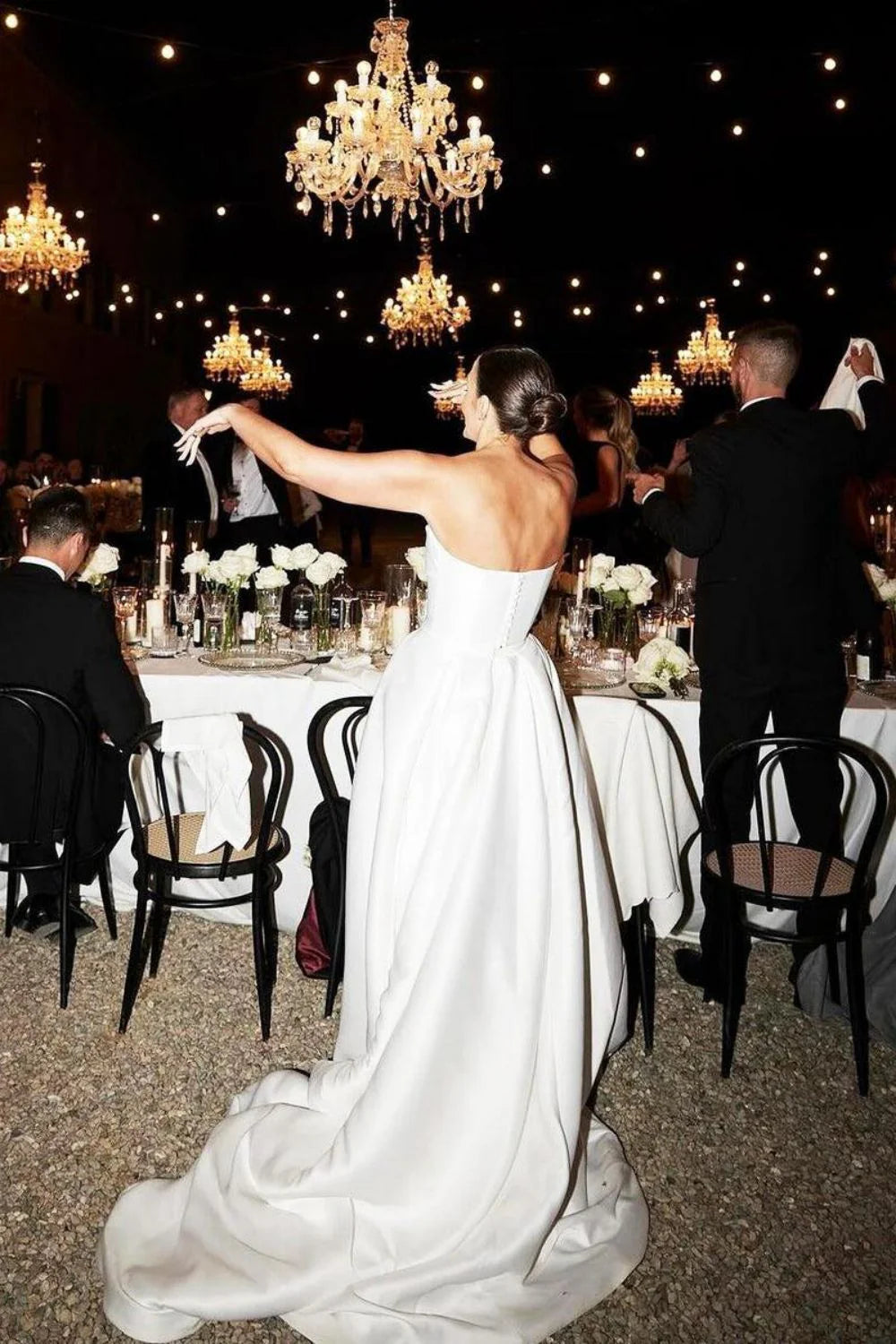 Charming A Line Strapless White Long Wedding Dresses with Split Front