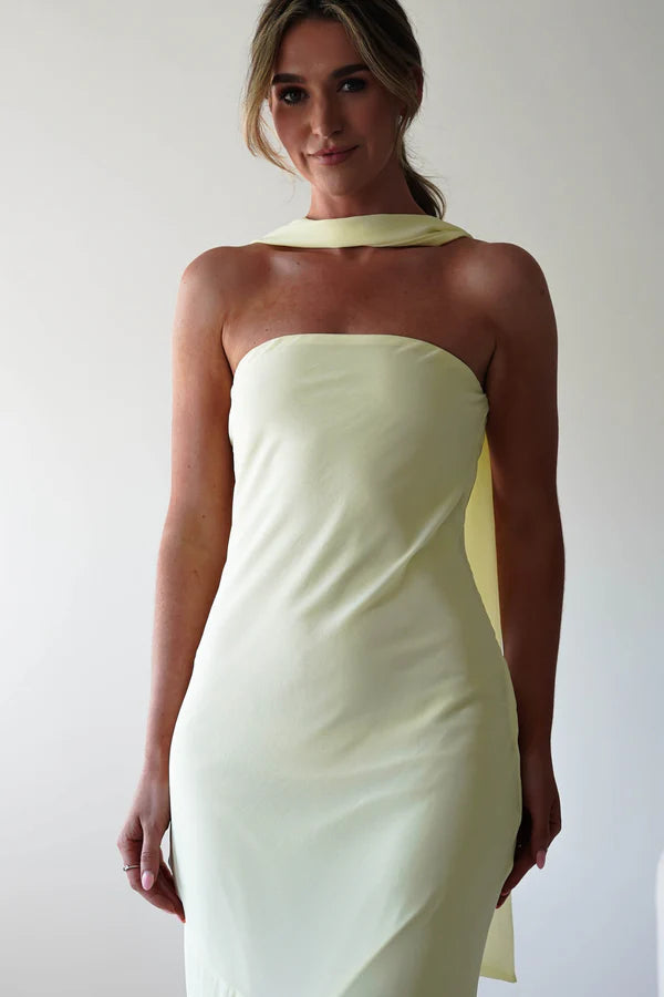 Light yellow chiffon strapless long skirt