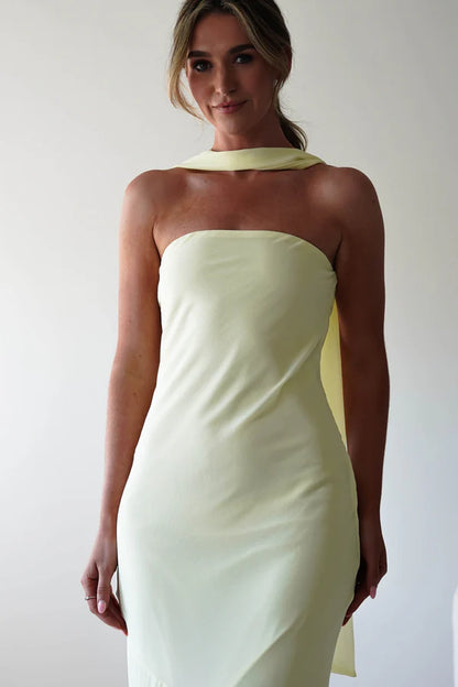 Light yellow chiffon strapless long skirt