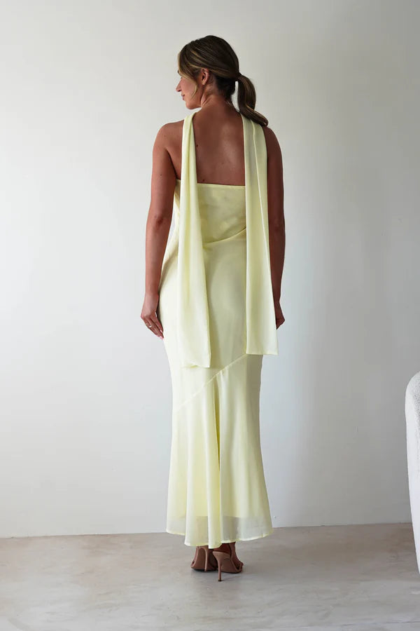 Light yellow chiffon strapless long skirt
