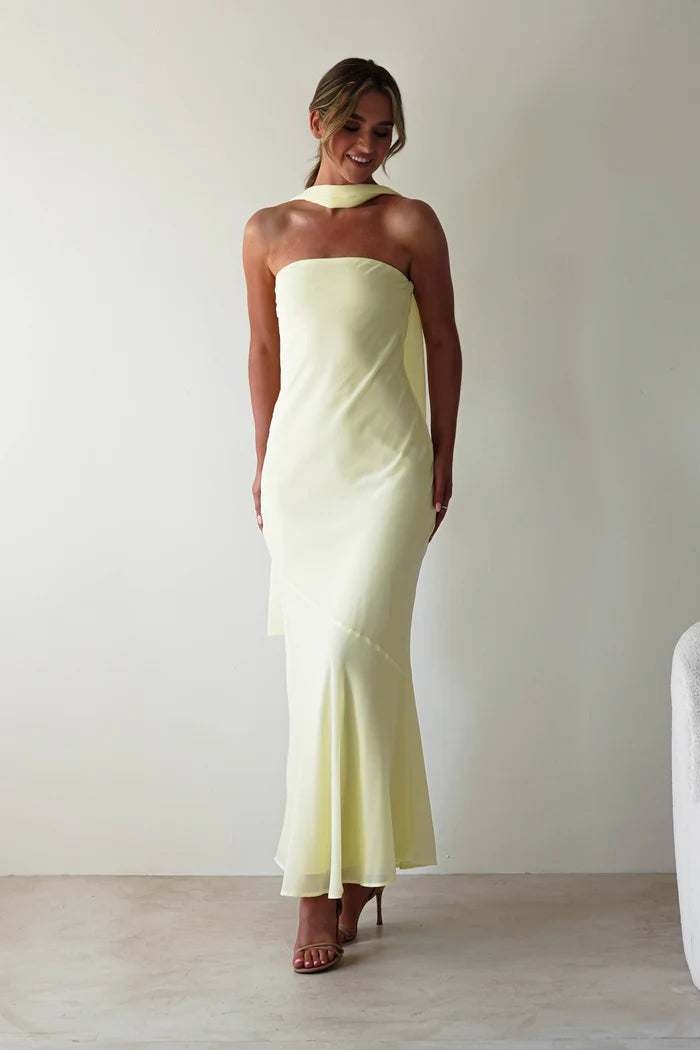 Light yellow chiffon strapless long skirt