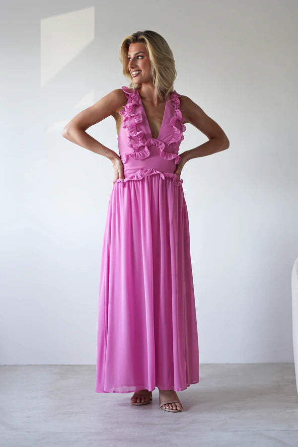 Lotus Leaf Deep V-Back Strap Dress