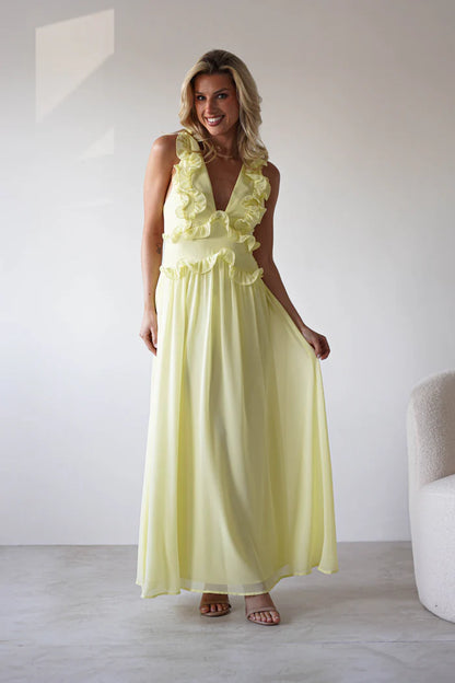 Lotus Leaf Deep V-Back Strap Dress