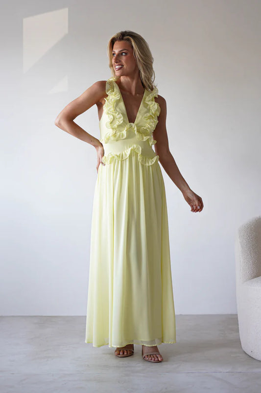 Lotus Leaf Deep V-Back Strap Dress