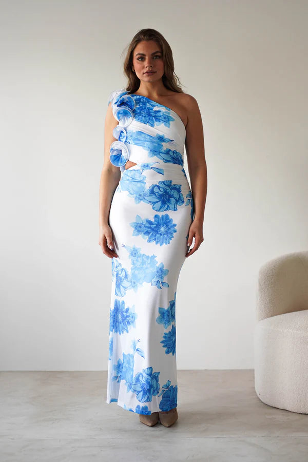 Single shoulder strap irregular design waist revealing slim fit dress