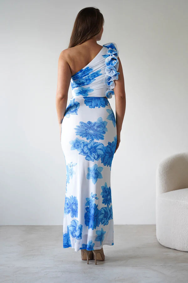 Single shoulder strap irregular design waist revealing slim fit dress