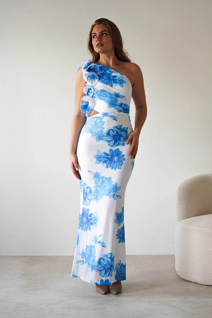 Single shoulder strap irregular design waist revealing slim fit dress