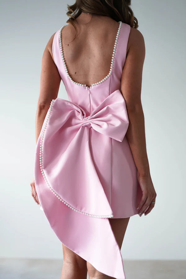Sleeveless backless short skirt bow detachable dress