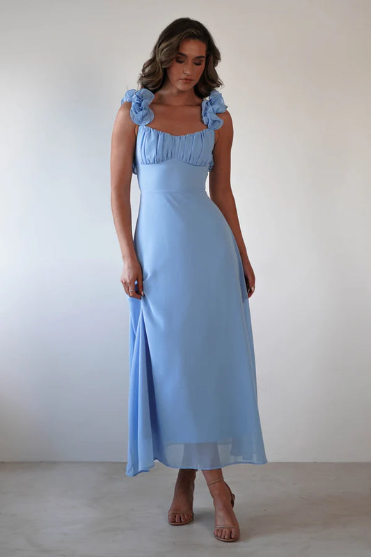 Square collar sleeveless backless strap design long skirt dress