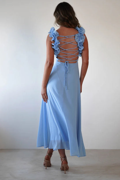 Square collar sleeveless backless strap design long skirt dress