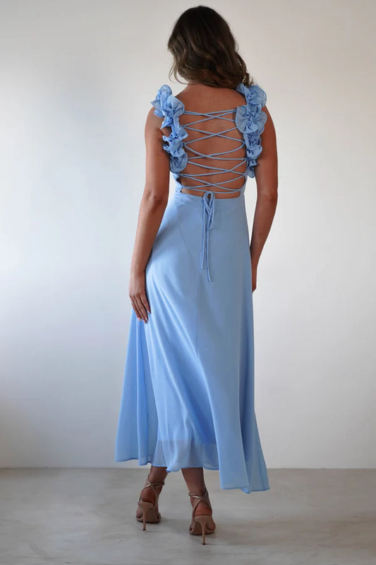 Square collar sleeveless backless strap design long skirt dress