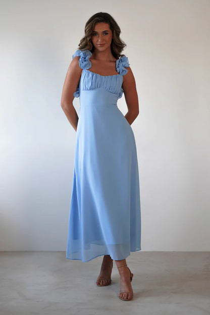 Square collar sleeveless backless strap design long skirt dress