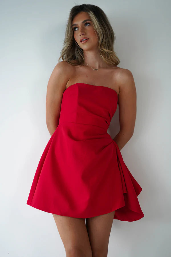 Strapless and Sleeveless Short Skirt Asymmetric Dress
