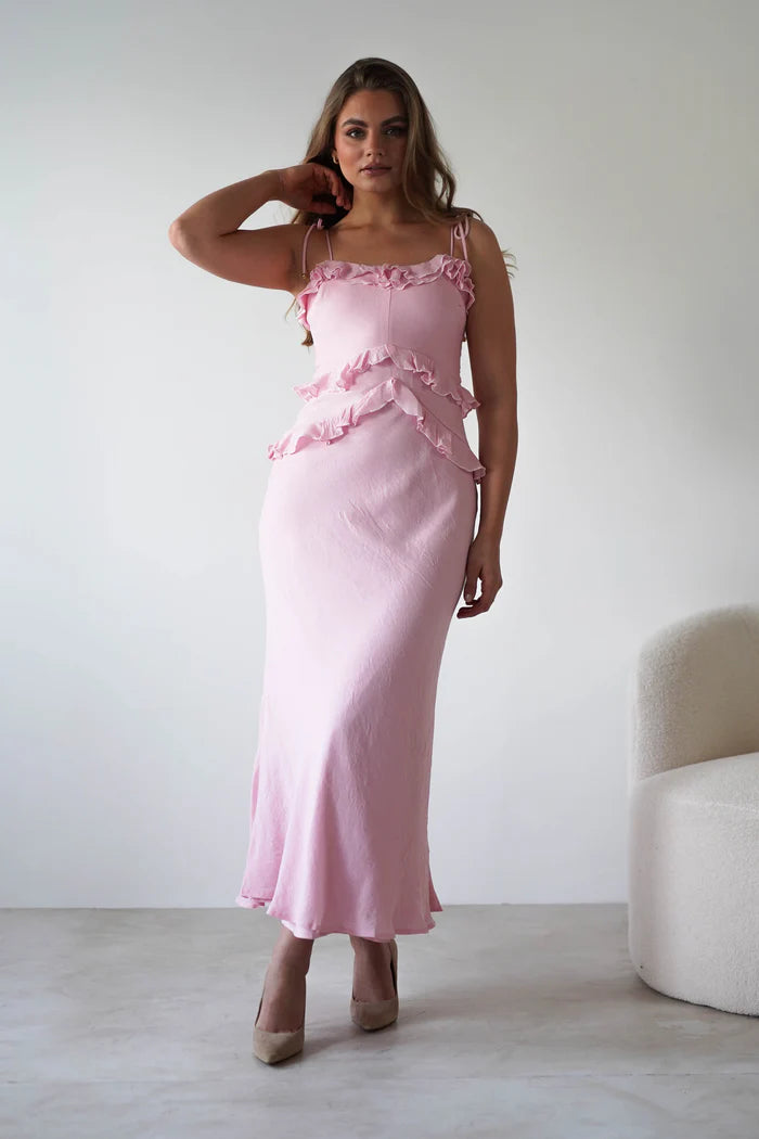 Thin suspender square collar waist cinching dress