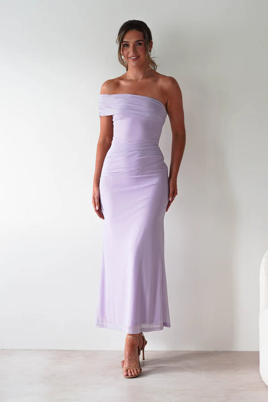 Light purple strapless tight fitting long dress
