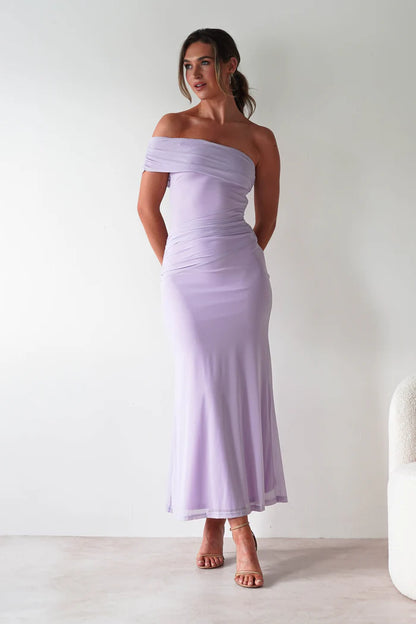 Light purple strapless tight fitting long dress