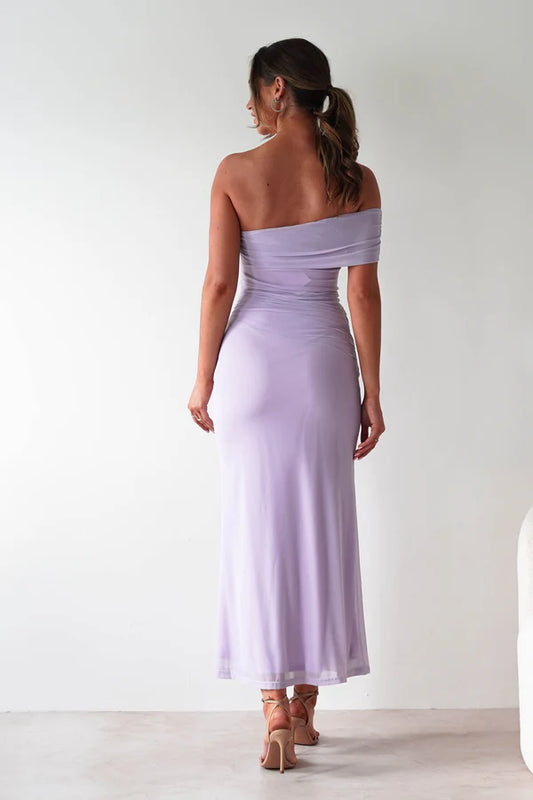 Light purple strapless tight fitting long dress