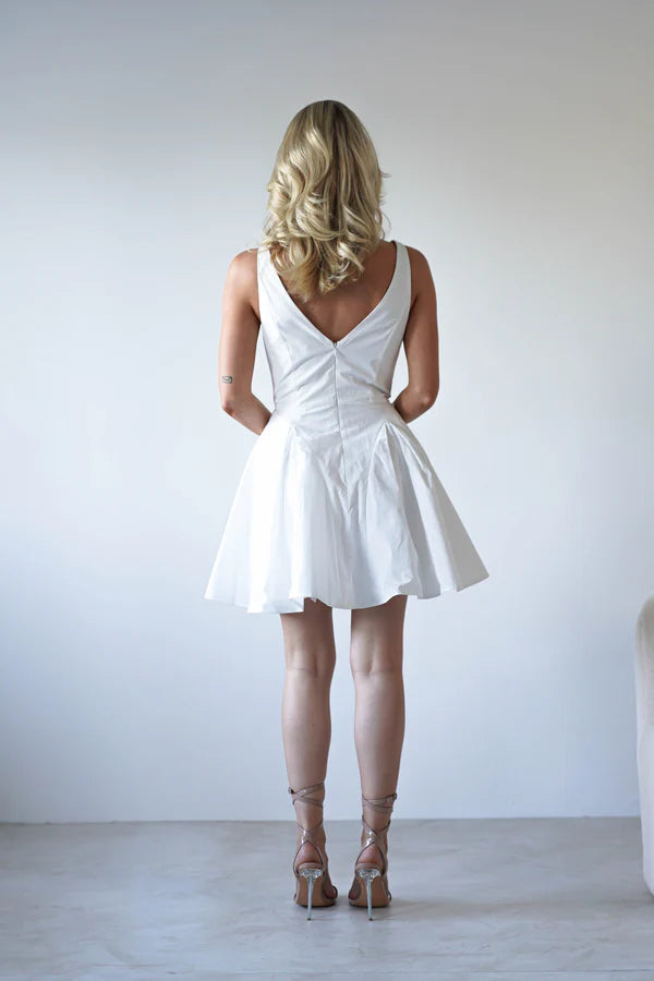 V-neck sleeveless waist cinched short skirt dress