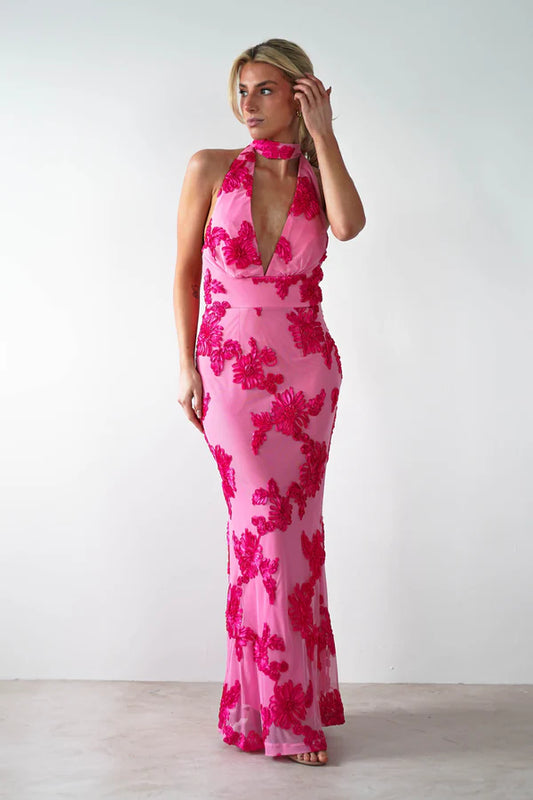 Deep V neck hanging backless tight fitting dress