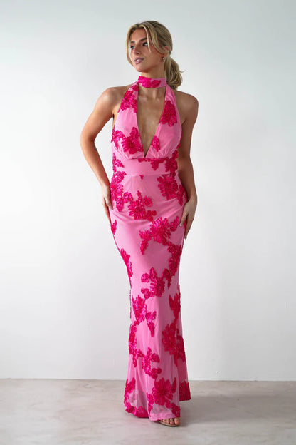 Deep V neck hanging backless tight fitting dress