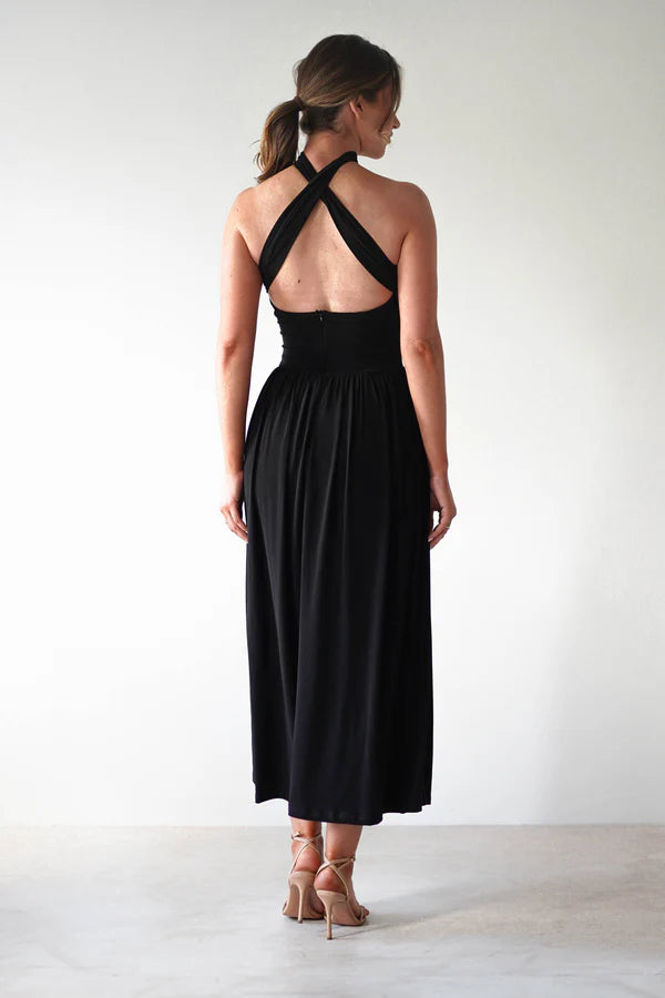 Sleeveless cross neck backless dress