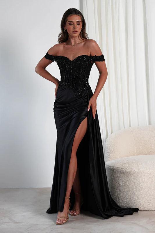One shoulder strapless tight fishbone corset dress with side slit