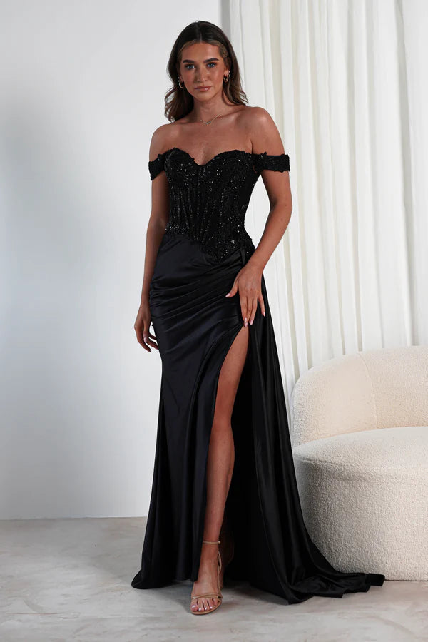 One shoulder strapless tight fishbone corset dress with side slit