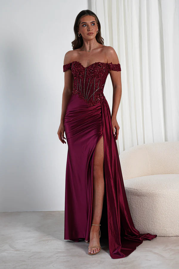 One shoulder strapless tight fishbone corset dress with side slit