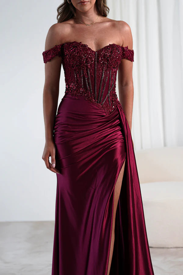 One shoulder strapless tight fishbone corset dress with side slit