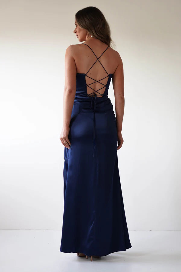 Thin camisole backless dress with side slit