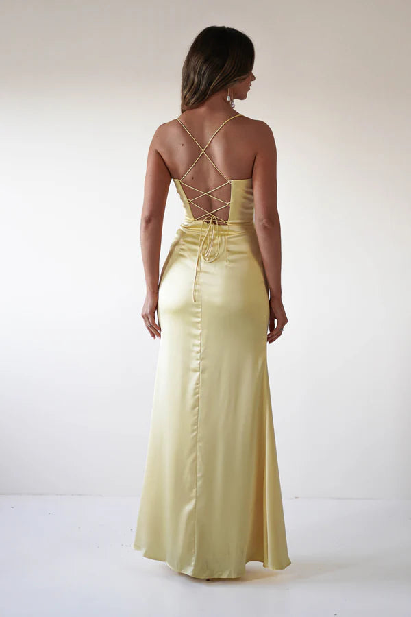 Thin camisole backless dress with side slit