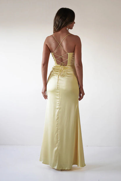 Thin camisole backless dress with side slit