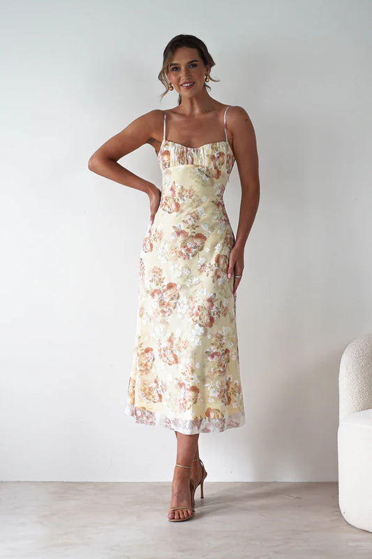 Thin camisole backless floral dress