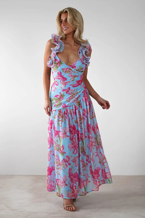Deep V backless floral dress dress
