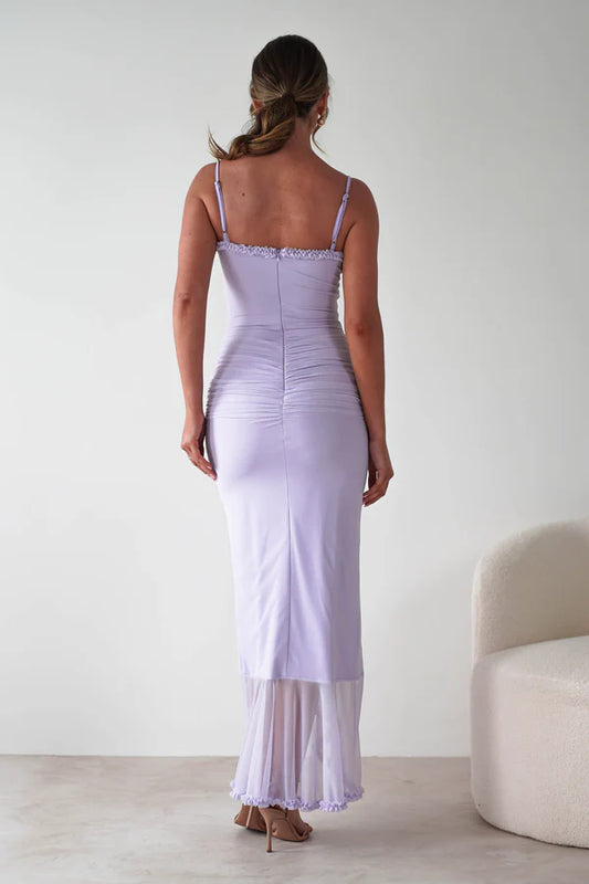 Light purple slim shoulder strap waist hugging dress