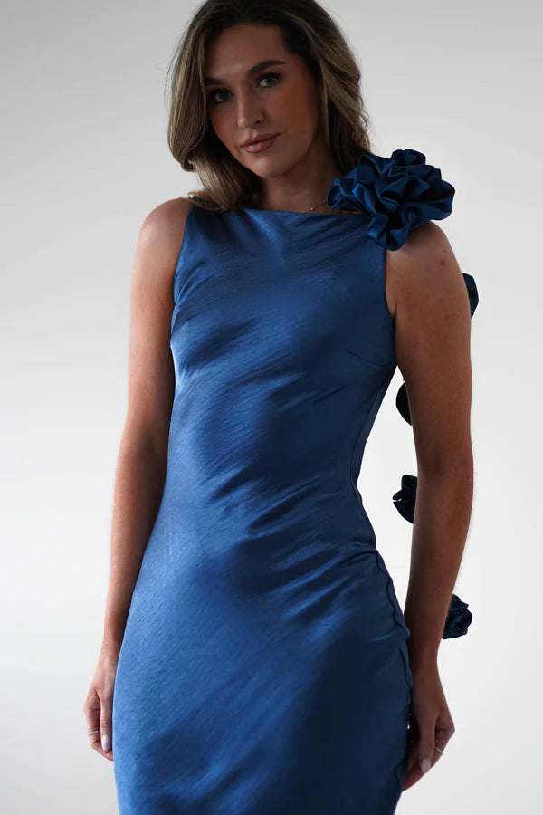 Navy Blue Sleeveless Backless Long Dress