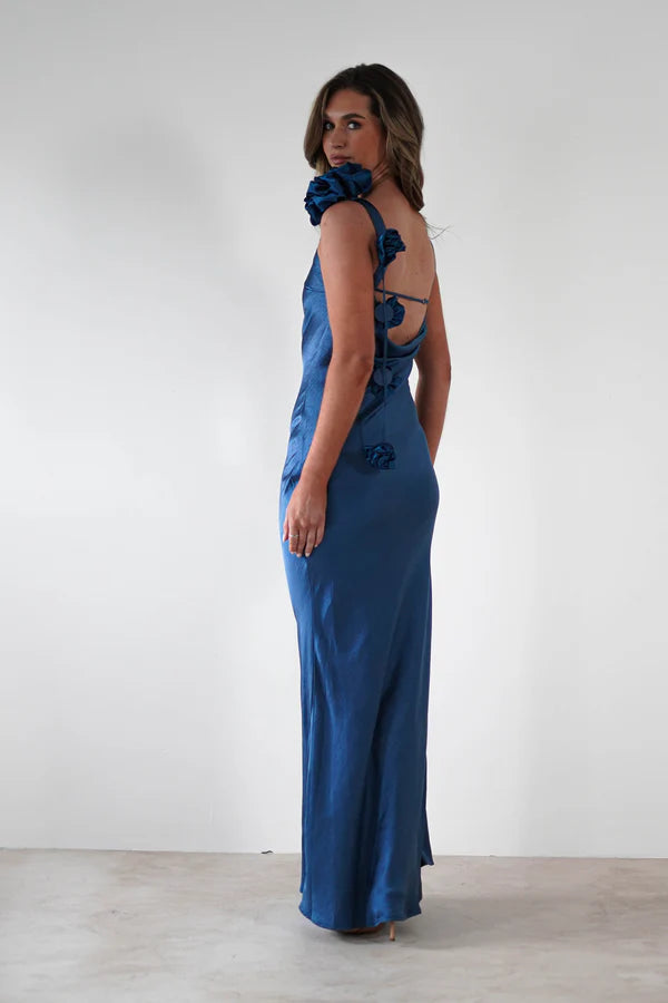 Navy Blue Sleeveless Backless Long Dress
