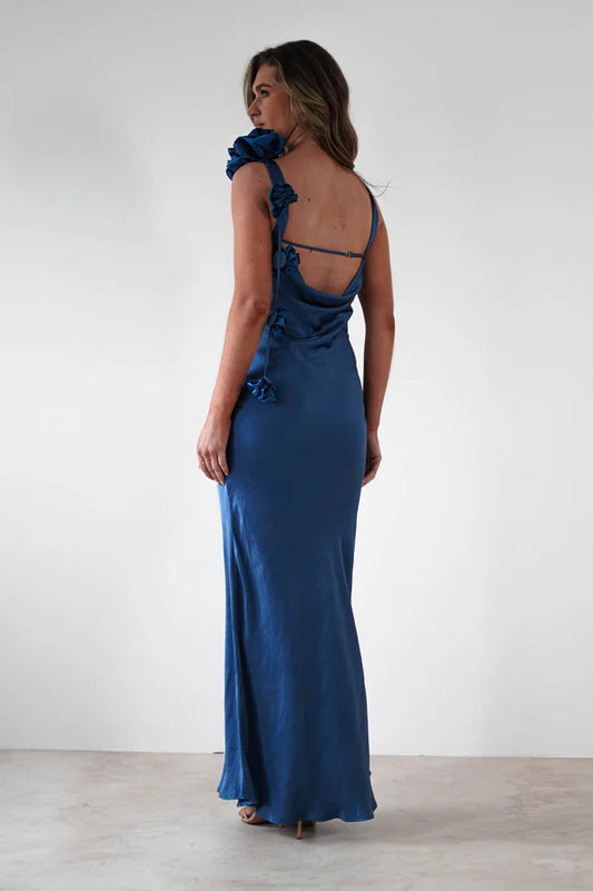 Navy Blue Sleeveless Backless Long Dress